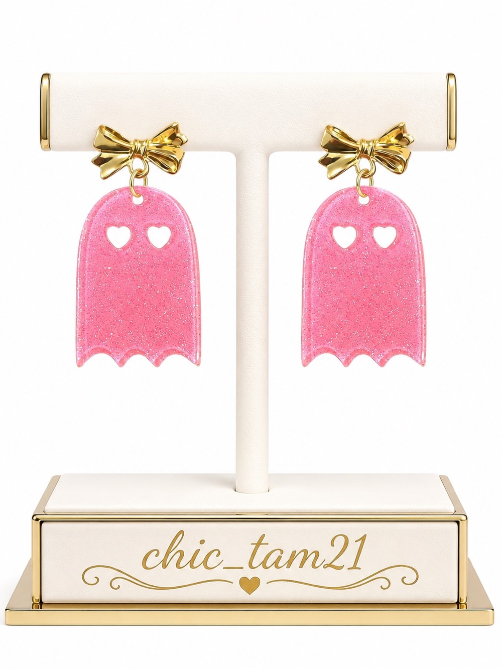 Pink Ghost Bow Drop Earrings for Kids